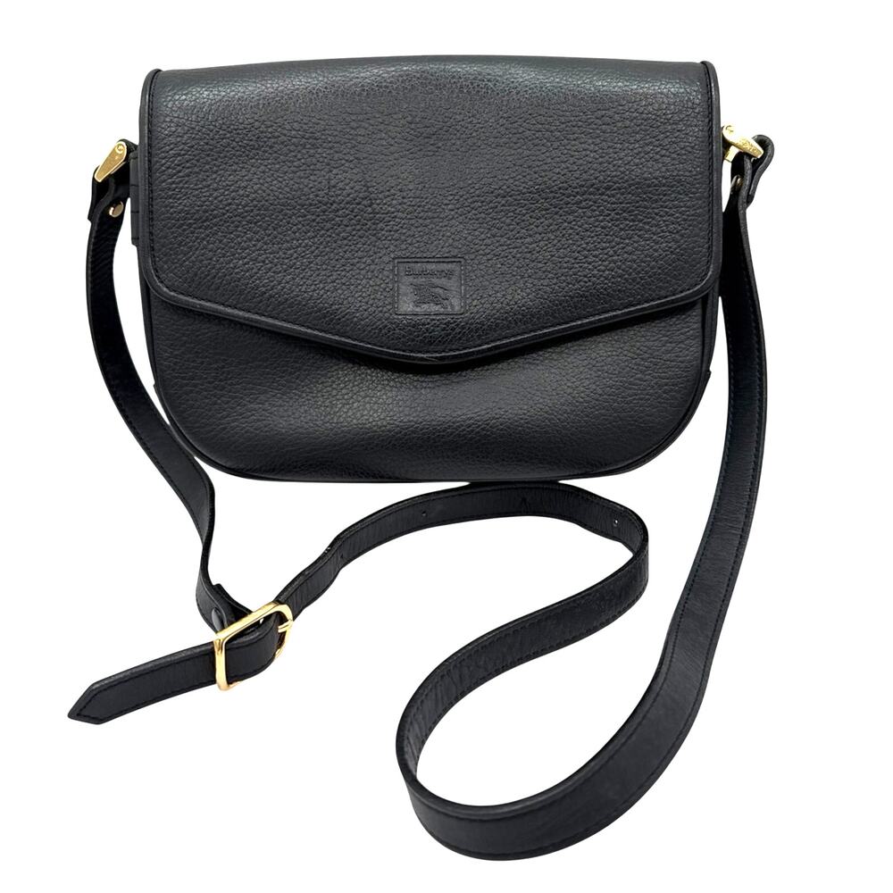 Burberry Vintage Black Leather Crossbody Bag Nova Check Lined Designer